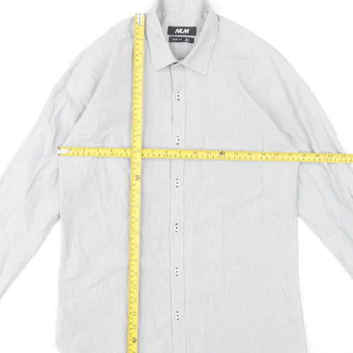 NLM Mens Grey Slim Fit Long Sleeve Dress Shirt 15in 38cm