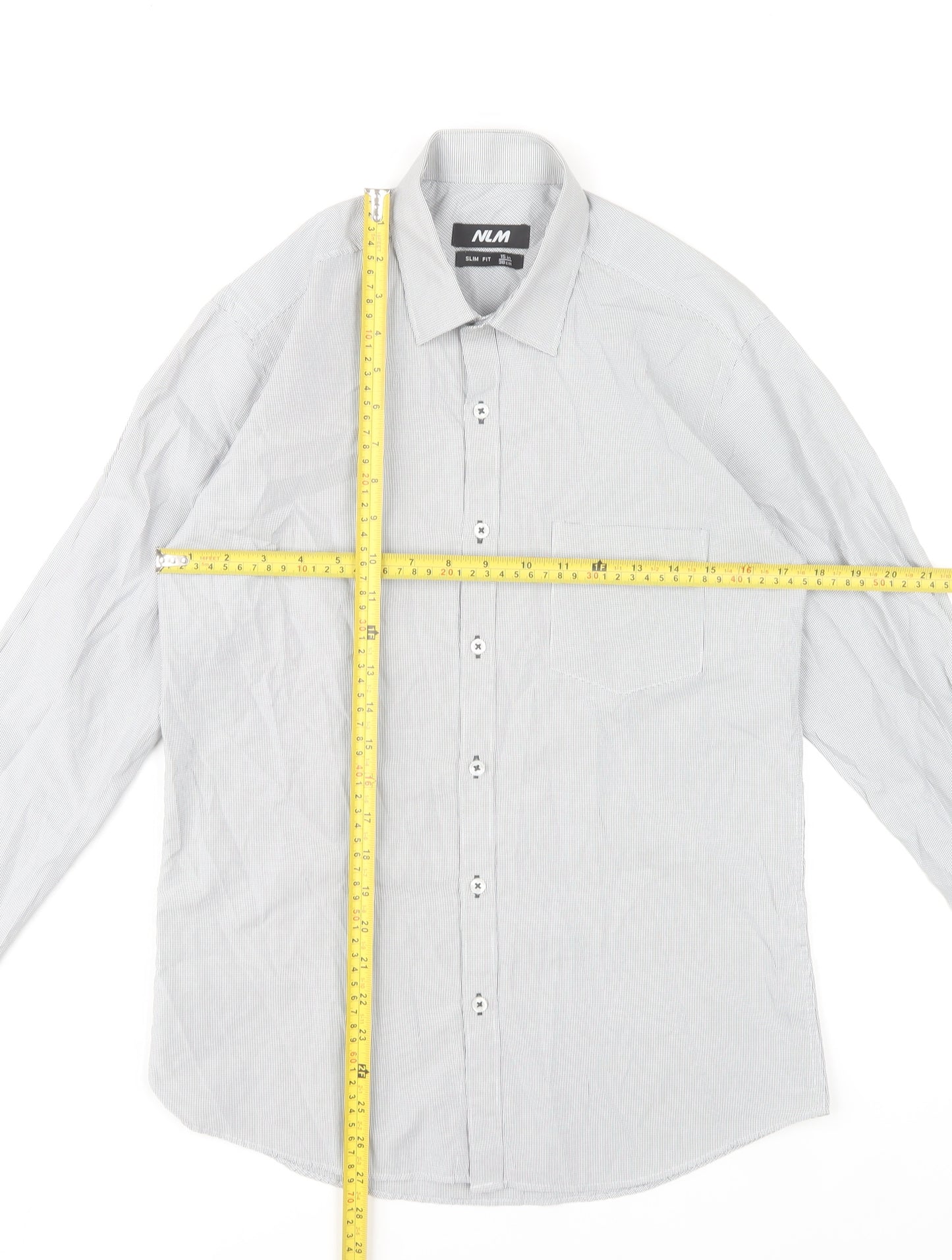 NLM Mens Grey Slim Fit Long Sleeve Dress Shirt 15in 38cm