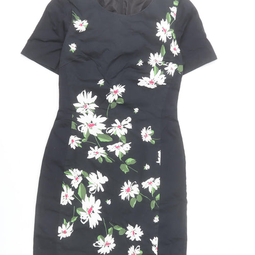 Oasis Women’s Black Floral Sheath Dress Size 8 Short Sleeve Lined