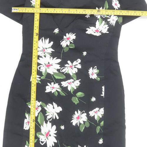 Oasis Women’s Black Floral Sheath Dress Size 8 Short Sleeve Lined