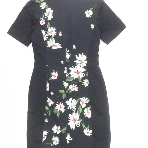 Oasis Women’s Black Floral Sheath Dress Size 8 Short Sleeve Lined