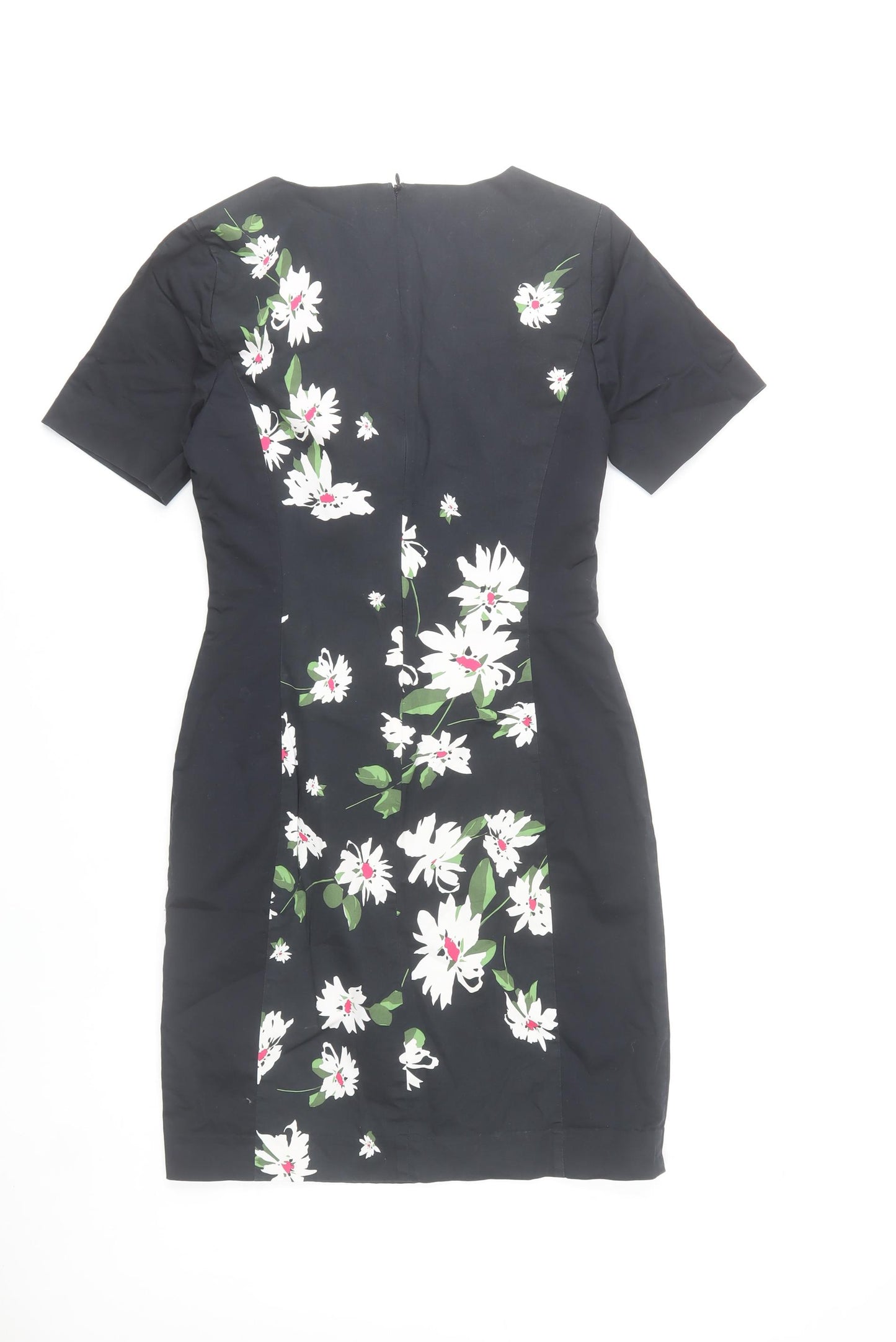 Oasis Women’s Black Floral Sheath Dress Size 8 Short Sleeve Lined