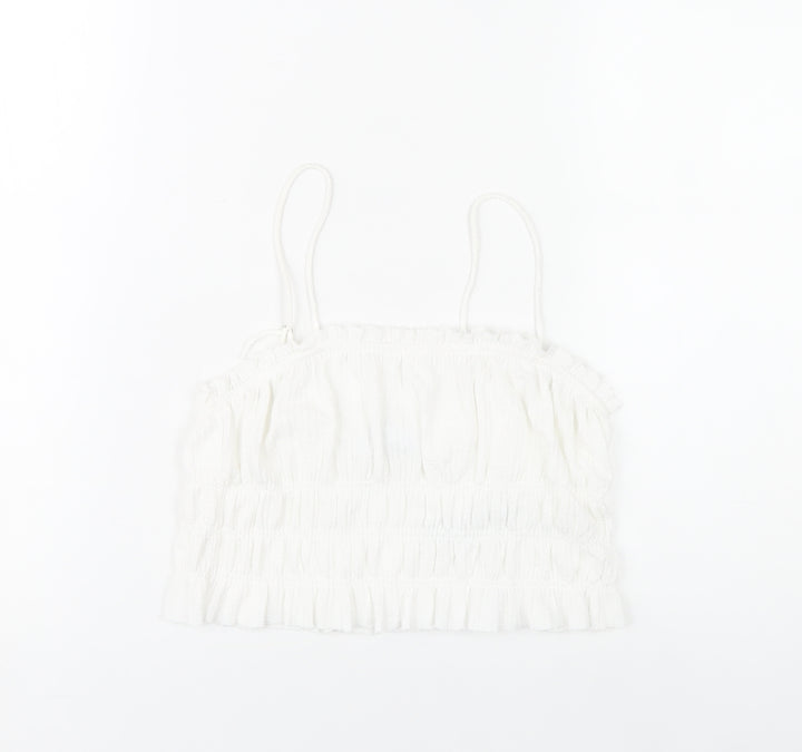 Bershka Womens White Spaghetti Strap Camisole Tank Top S