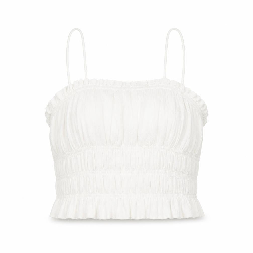 Front view of Bershka women’s white spaghetti strap camisole tank top s