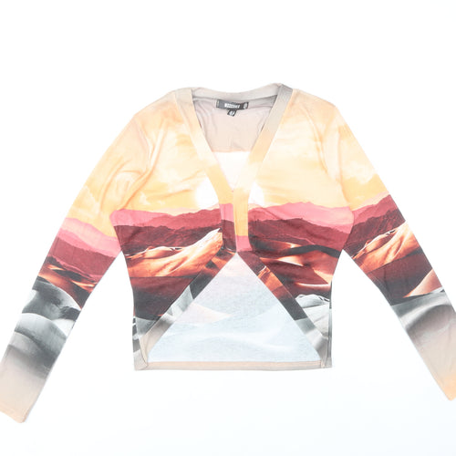 Missguided Women’s Multicoloured Size 12 Cropped V-Neck Long Sleeve Top