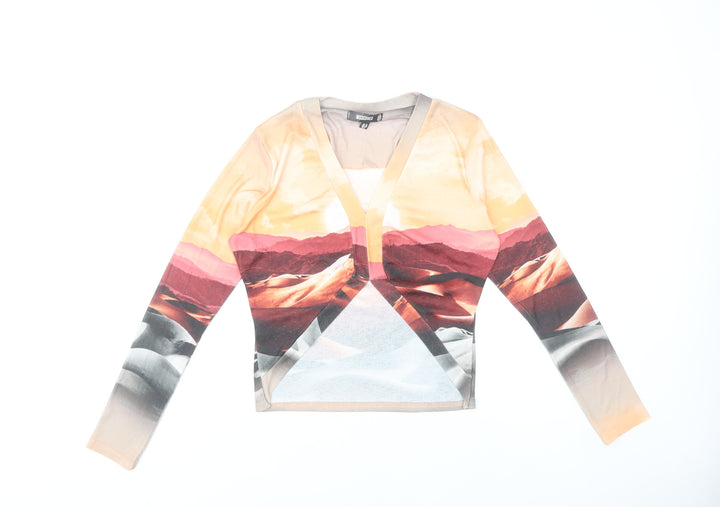 Missguided Women’s Multicoloured Size 12 Cropped V-Neck Long Sleeve Top
