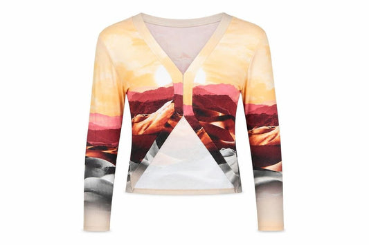 Front view of Missguided Women’s Multicoloured, size UK 12, Cropped V-Neck Long Sleeve Top