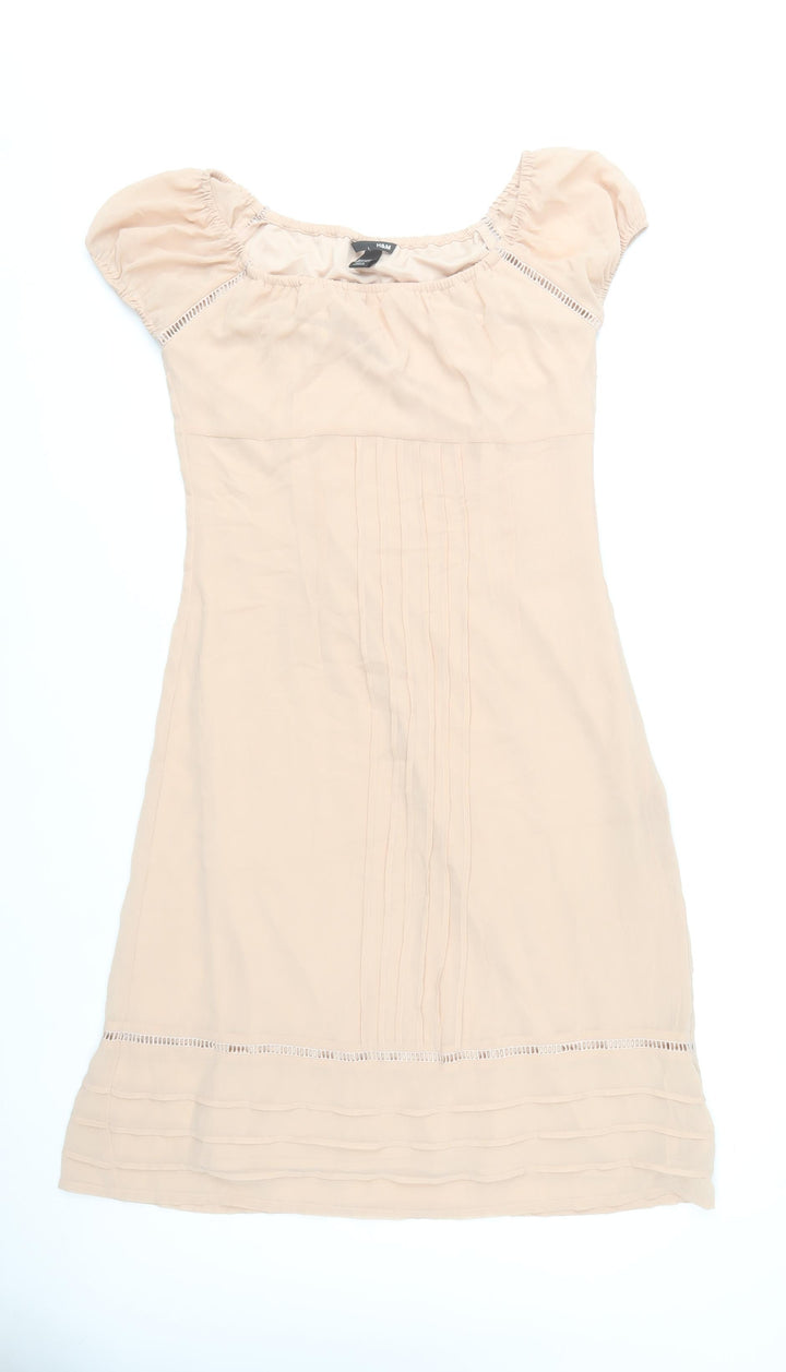 H&M Women Beige Size 12 Shift Puff Sleeve Knee Length Dress