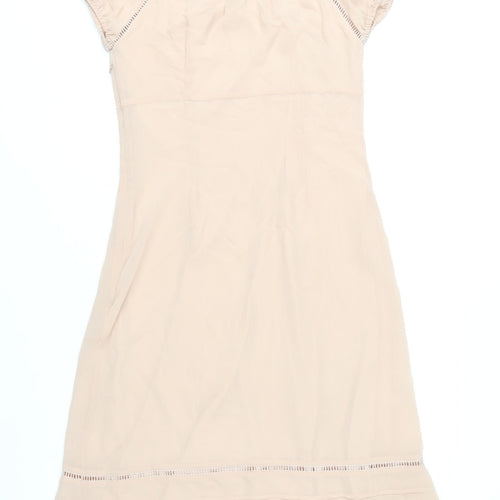 H&M Women Beige Size 12 Shift Puff Sleeve Knee Length Dress