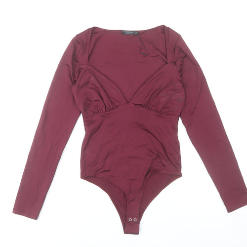 Stradivarius Women’s Red Long Sleeve Square Neck Bodysuit Size 8
