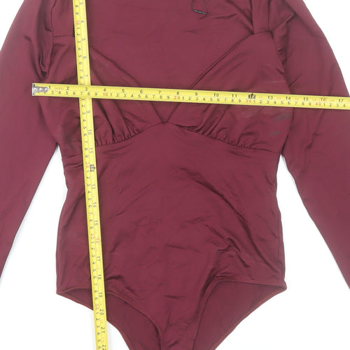 Stradivarius Women’s Red Long Sleeve Square Neck Bodysuit Size 8
