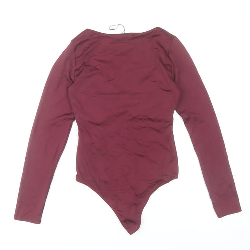 Stradivarius Women’s Red Long Sleeve Square Neck Bodysuit Size 8