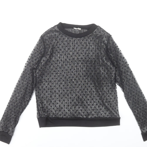 Zara Women Black Sheer Long Sleeve Mesh Blouse Top Size S
