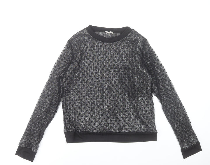 Zara Women Black Sheer Long Sleeve Mesh Blouse Top Size S