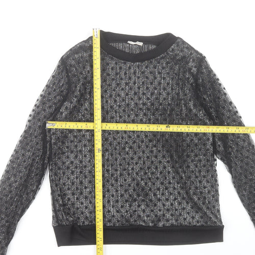Zara Women Black Sheer Long Sleeve Mesh Blouse Top Size S