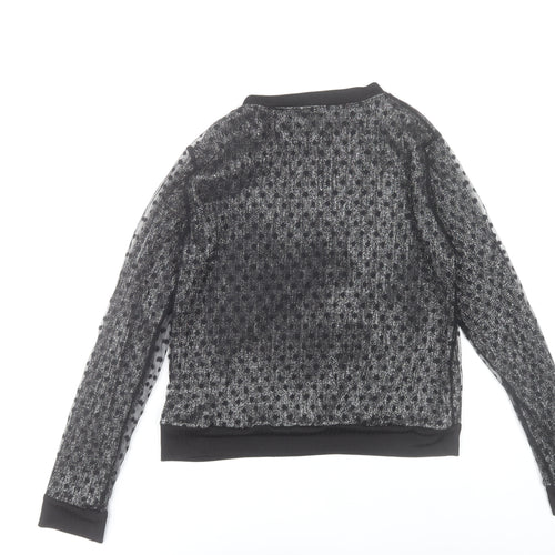 Zara Women Black Sheer Long Sleeve Mesh Blouse Top Size S