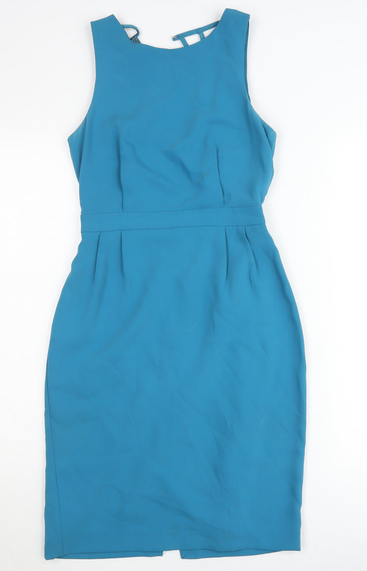 Warehouse Women’s Blue Sheath Dress Size 8 Knee Length Formal