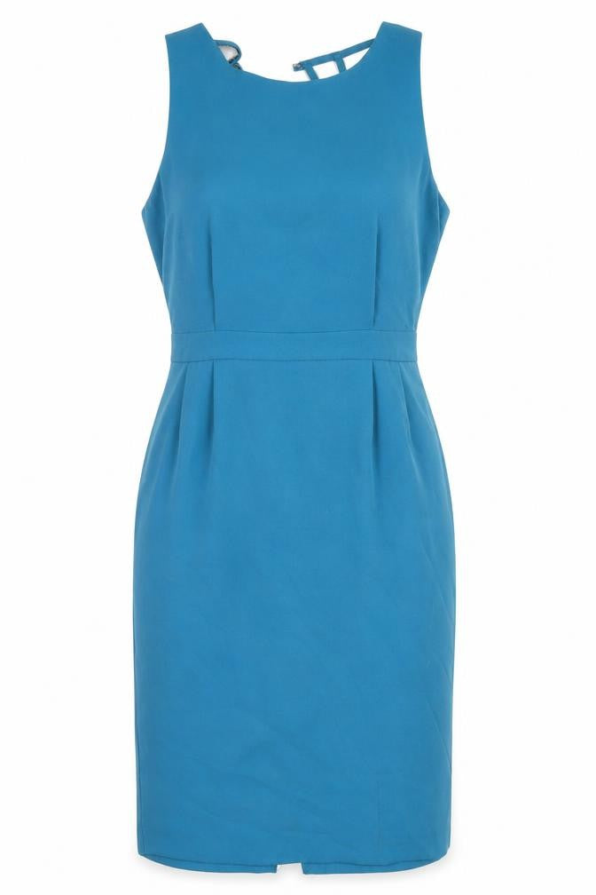 Warehouse Women’s Blue Sheath Dress Size 8 Knee Length Formal