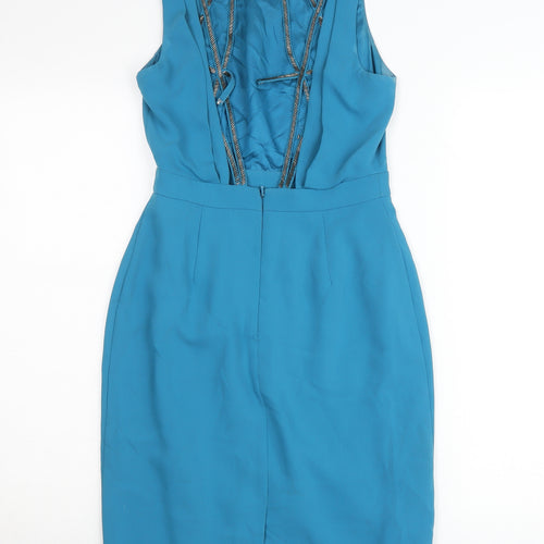 Warehouse Women’s Blue Sheath Dress Size 8 Knee Length Formal