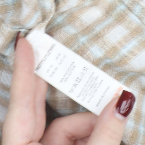 PrettyLittleThing Women’s Beige Check Off Shoulder Cropped Blouse Size 10