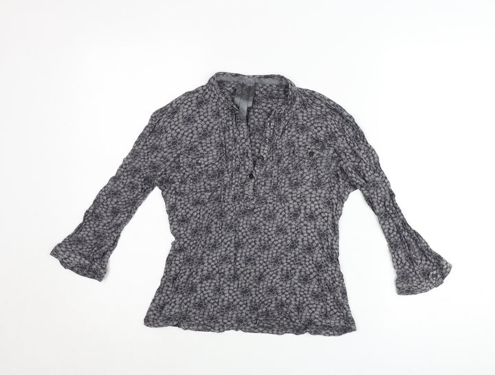 Next Womens Grey Floral Tunic Blouse Size 10 Long Sleeve