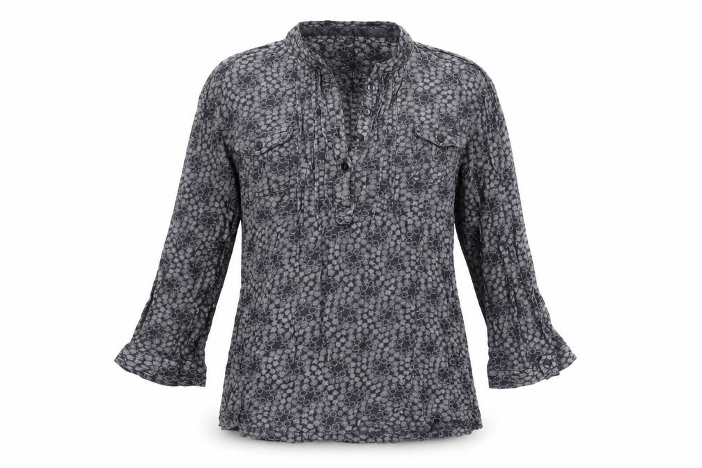 Front view of Next women’s grey floral tunic blouse, size UK 10, long sleeve