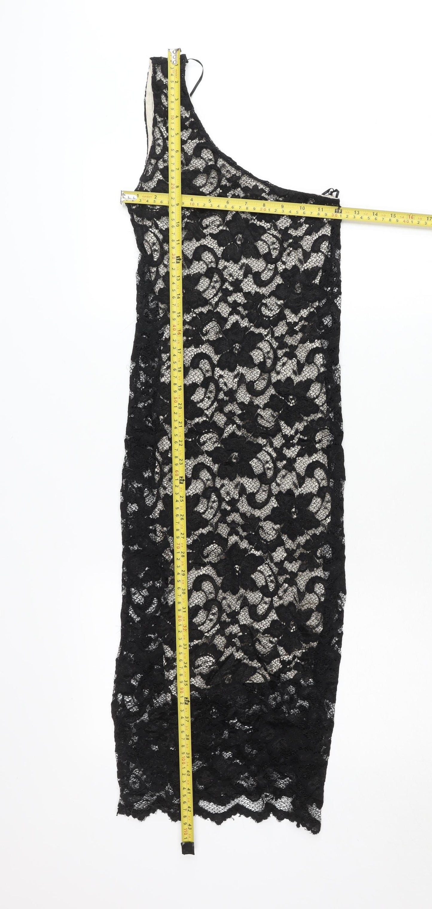 ASOS Petite Women’s Black Lace One Shoulder Bodycon Mini Dress Size 8