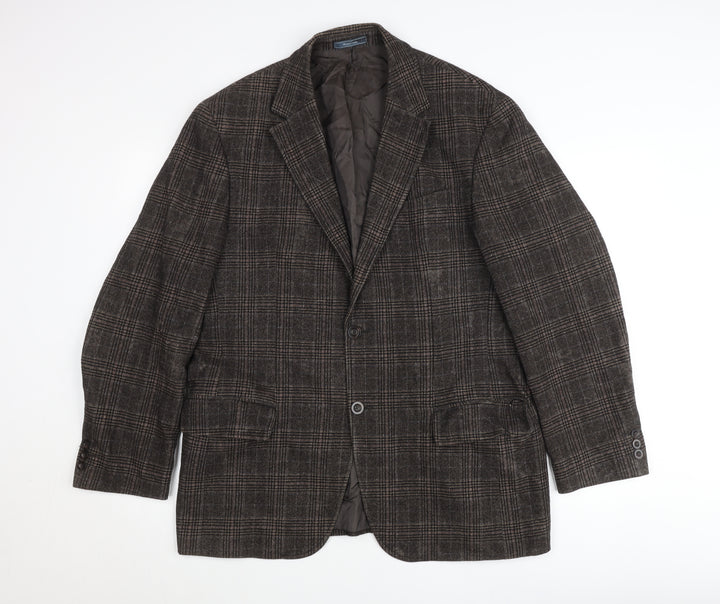 Benvenuto Men's Brown Check Wool Blazer Jacket Size 42 Regular