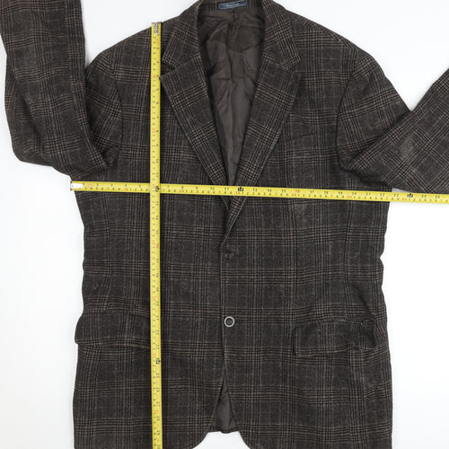 Benvenuto Men's Brown Check Wool Blazer Jacket Size 42 Regular