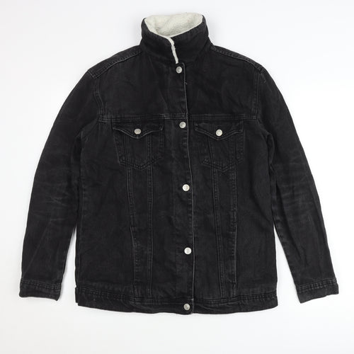 Stradivarius Womens Black Denim Jacket Size 8 Lined Casual