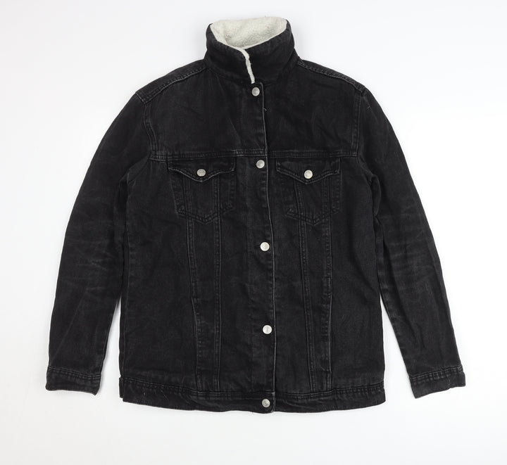 Stradivarius Womens Black Denim Jacket Size 8 Lined Casual