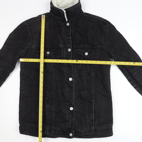 Stradivarius Womens Black Denim Jacket Size 8 Lined Casual