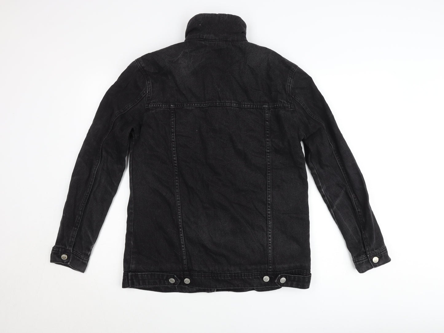 Stradivarius Womens Black Denim Jacket Size 8 Lined Casual