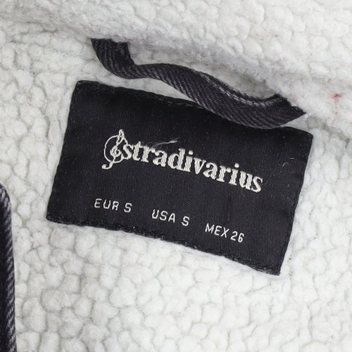 Stradivarius Womens Black Denim Jacket Size 8 Lined Casual