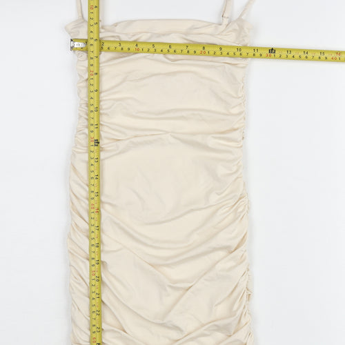 Oh Polly Women’s Ivory Ruched Bodycon Dress UK 6 Sleeveless Party