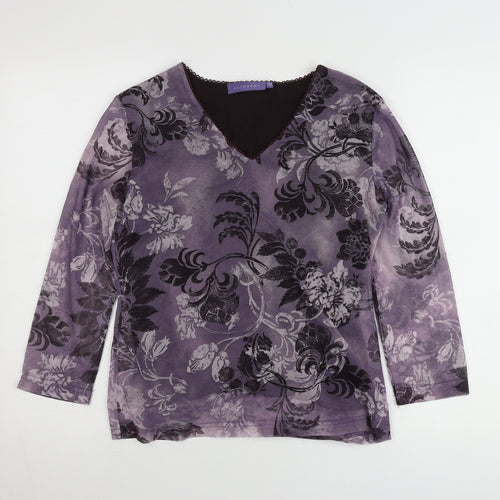 Autonomy Womens Purple Floral V-Neck Tunic Blouse Size 12