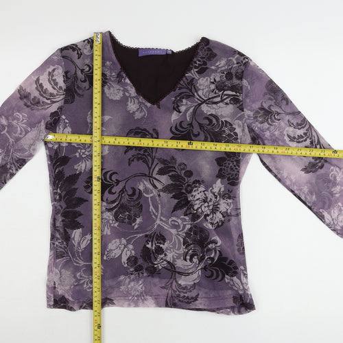 Autonomy Womens Purple Floral V-Neck Tunic Blouse Size 12