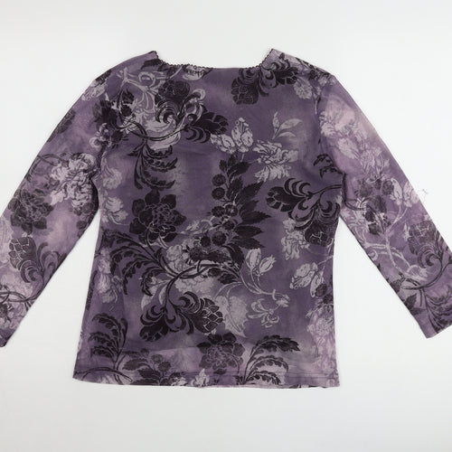 Autonomy Womens Purple Floral V-Neck Tunic Blouse Size 12