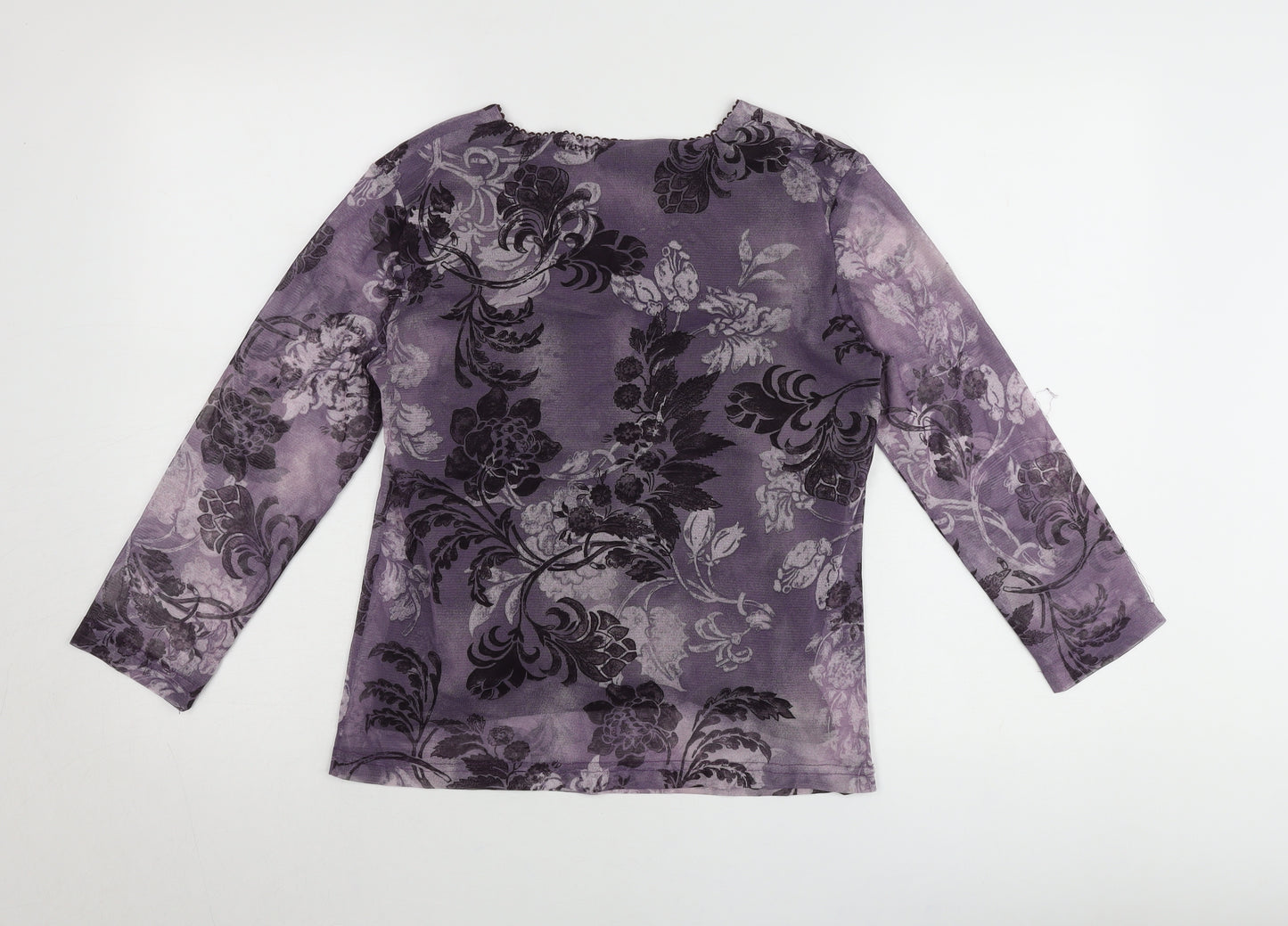 Autonomy Womens Purple Floral V-Neck Tunic Blouse Size 12
