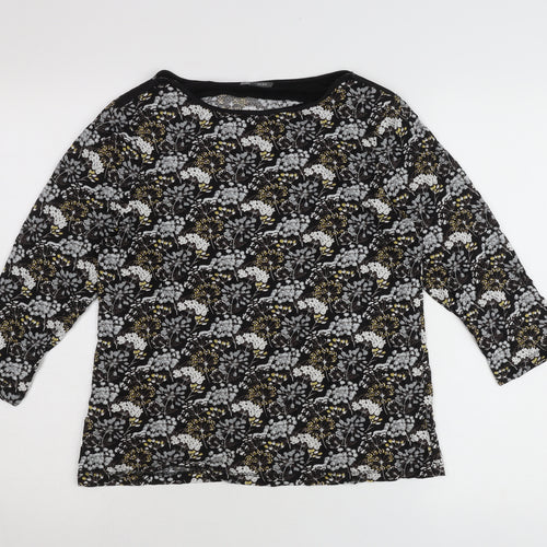 Laura Ashley Womens Black Floral Tunic Blouse UK14 3/4 Sleeve