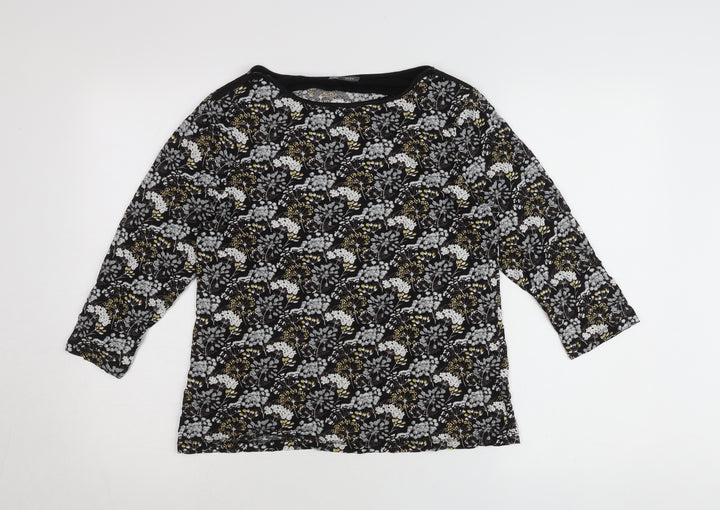 Laura Ashley Womens Black Floral Tunic Blouse UK14 3/4 Sleeve