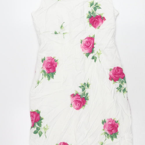 Principles Women White Floral Sheath Dress Size 12 Sleeveless Wedding Party