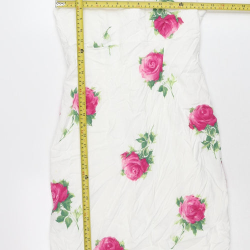 Principles Women White Floral Sheath Dress Size 12 Sleeveless Wedding Party