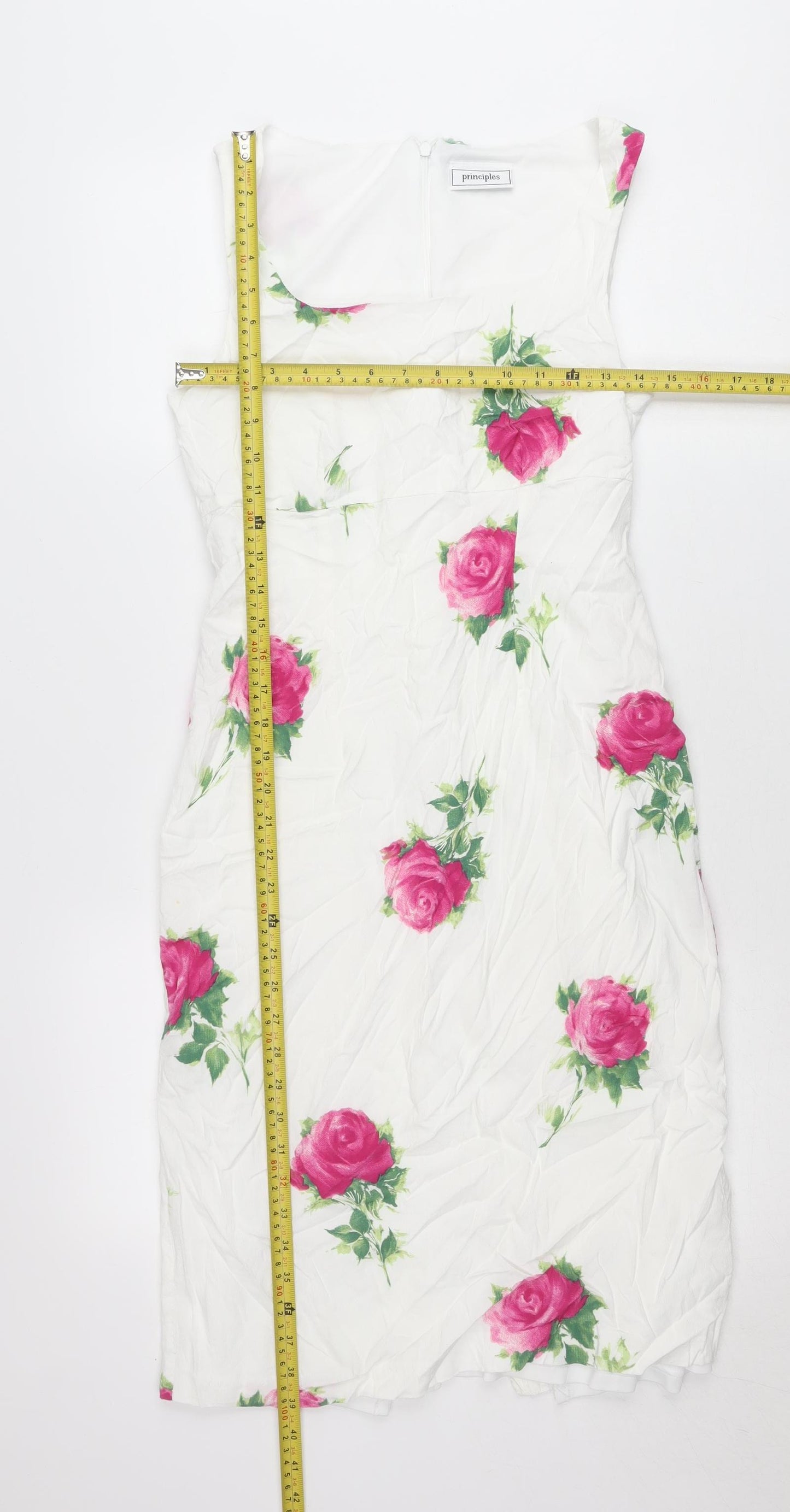 Principles Women White Floral Sheath Dress Size 12 Sleeveless Wedding Party