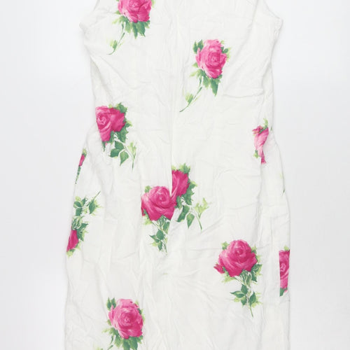 Principles Women White Floral Sheath Dress Size 12 Sleeveless Wedding Party