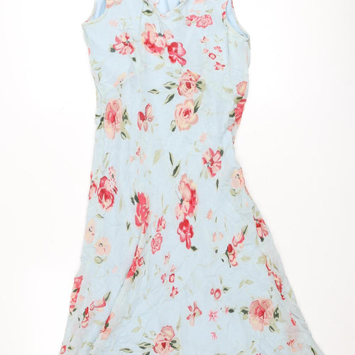 Jeff & Co Women’s Blue Floral Midi A-Line Sleeveless Dress UK 12