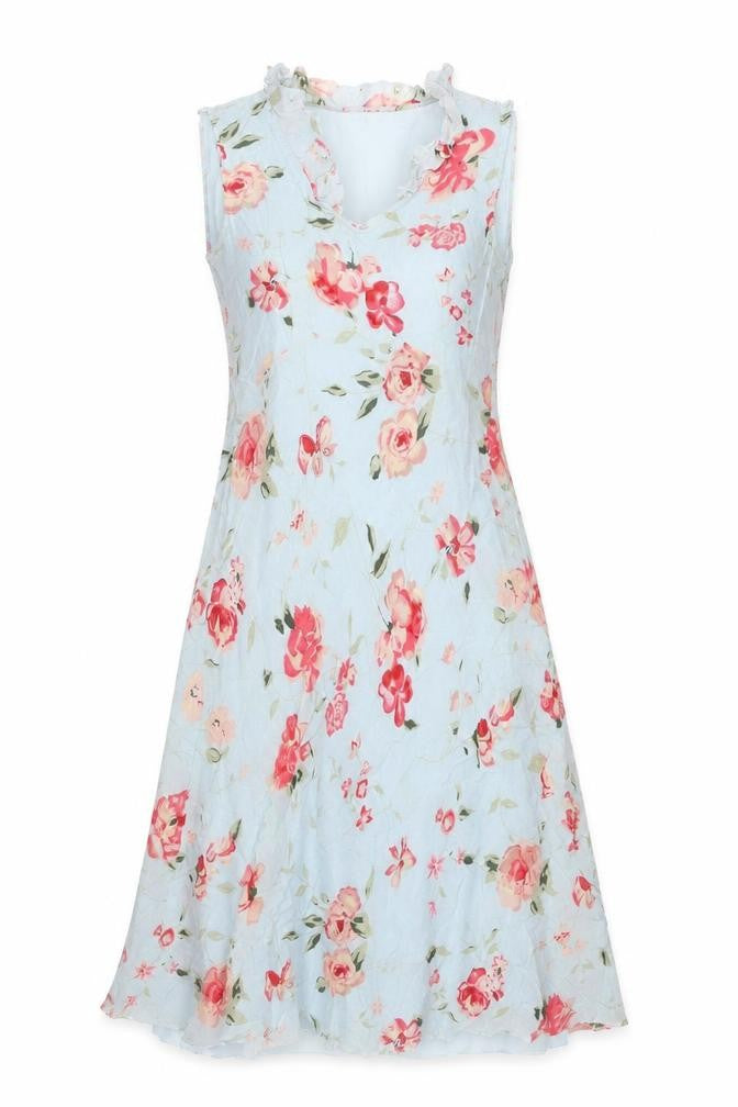 Jeff & Co Women’s Blue Floral Midi A-Line Sleeveless Dress UK 12