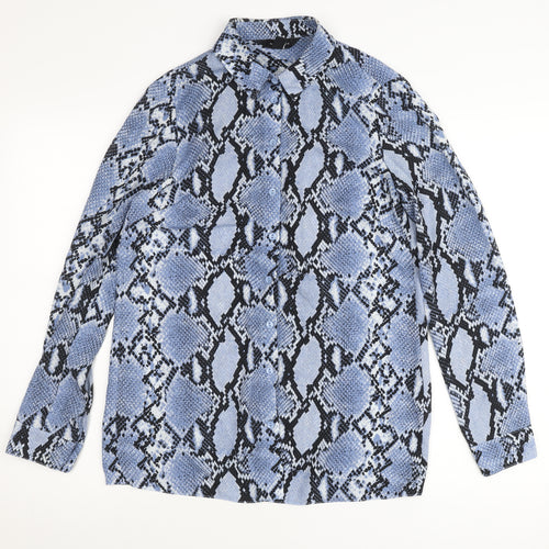 New Look Womens Blue Snake Print Button-Up Shirt UK 10 Polyester