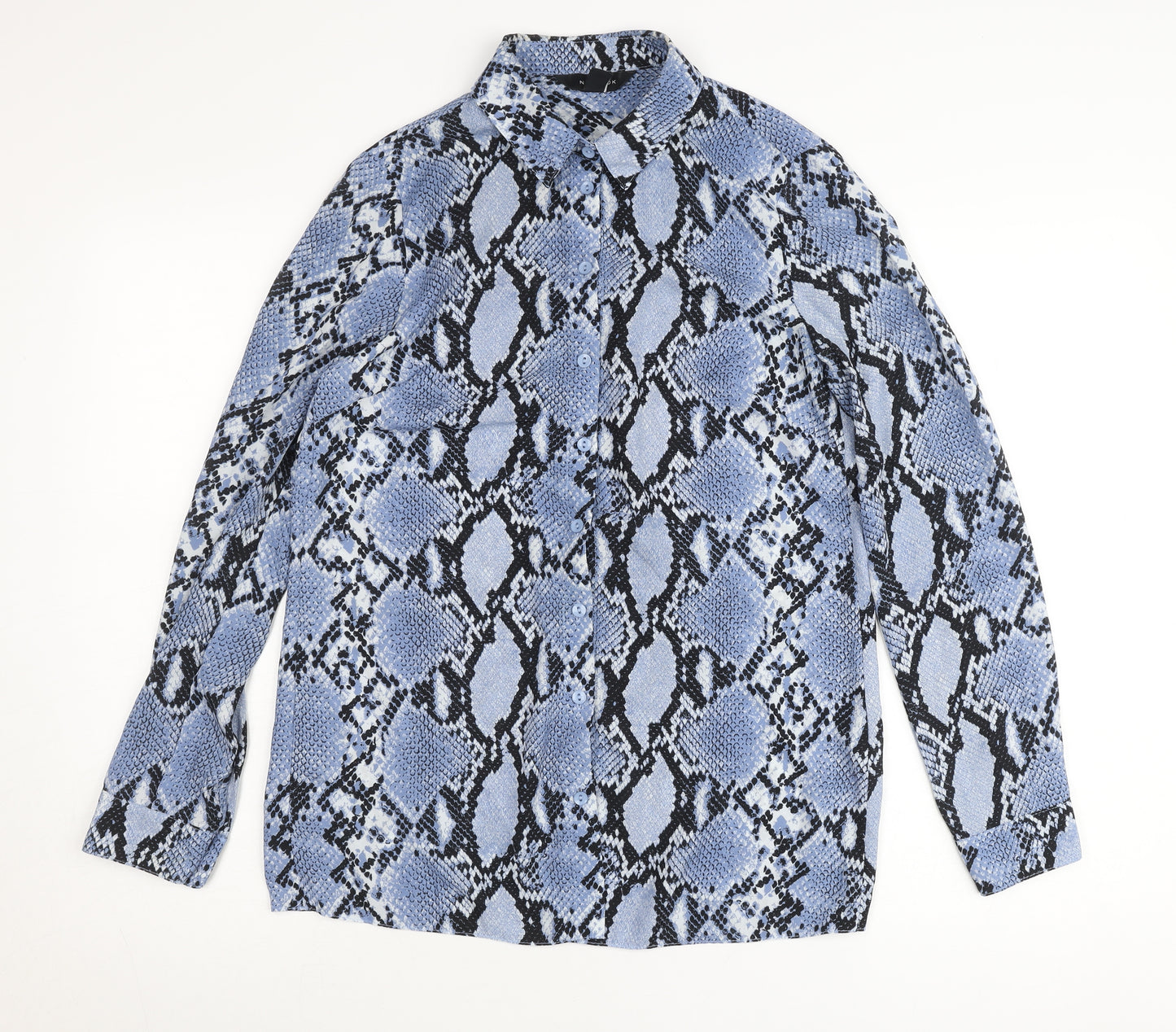 New Look Womens Blue Snake Print Button-Up Shirt UK 10 Polyester