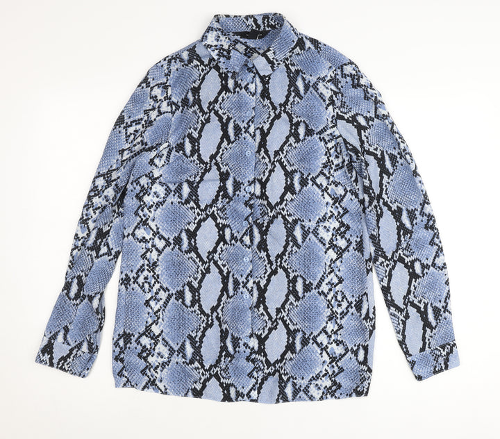 New Look Womens Blue Snake Print Button-Up Shirt UK 10 Polyester